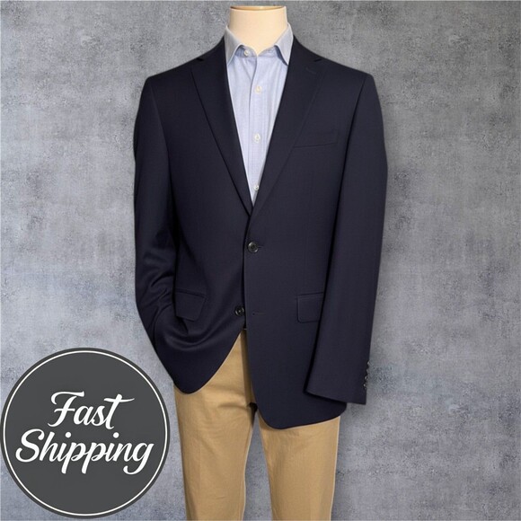 PRONTO UOMO Men's Blazer 42XL Navy Wool Blend Sport Coat 2-Button Jacket Suits